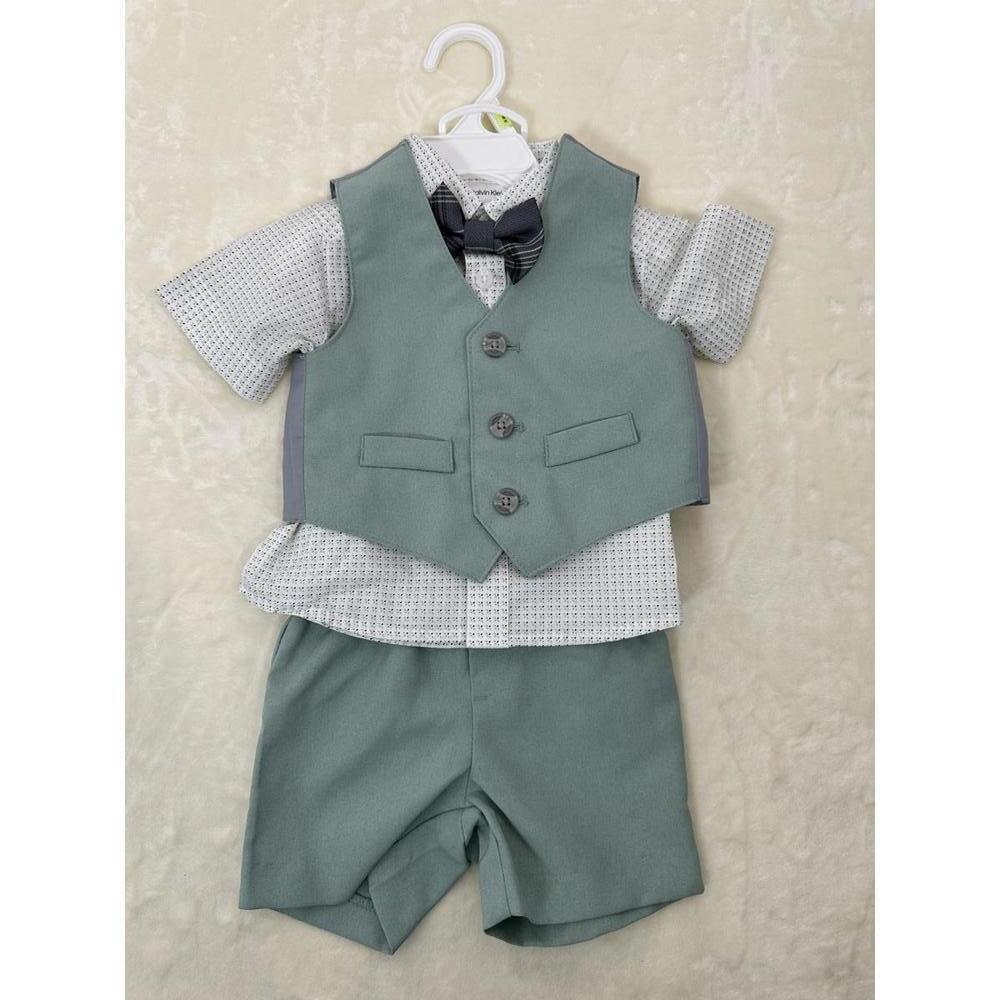 Calvin Klein Baby Boys 3-6M Sage Green 4-Piece Vest Shorts Outfit Set